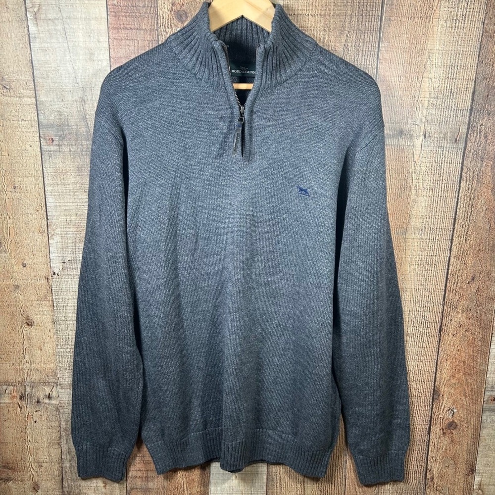 Rodd & Gunn Mens L Grey 100% Australian Cotton 1/4 Zip Sweatshirt Dog Logo